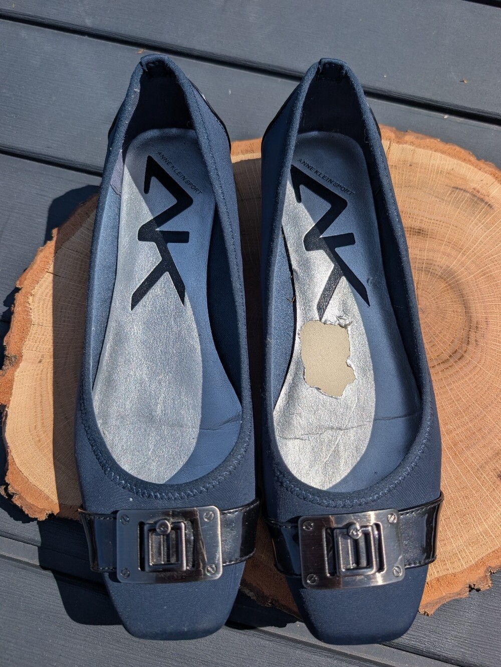 Anne Klein Sport AK Sport Navy with Black Buckle Flats Womens 9.5 - Picture 2 of 12